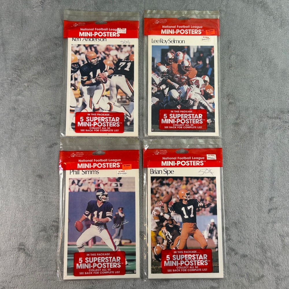 Vintage NFL Superstar Mini-Posters 4 Pack Lot Phil Simms Lee Roy Selmon Sealed